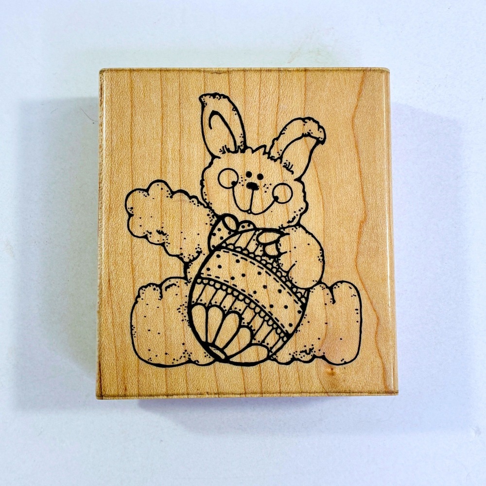 D.O.T.S. Vintage Wood Rubber Stamp Q 139 The Easter Bunny Holiday Crafting Egg